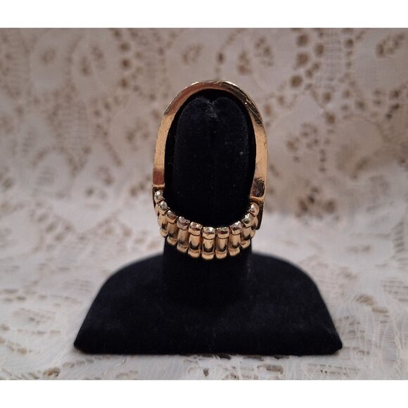 Gold-Tone Chevron Pattern Adjustable Statement Ring-Excellent Used Condition - Picture 5 of 6